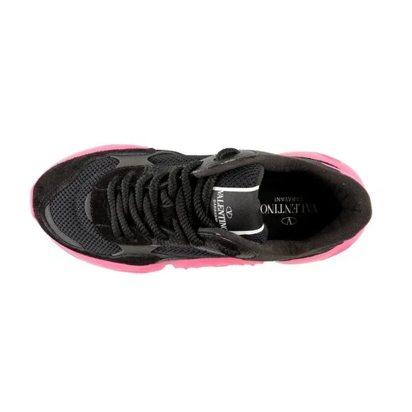 Valentino Garavani Men's Black BUBBLEBACK MESH AND SUEDE Athletic Sneakers Shoes
